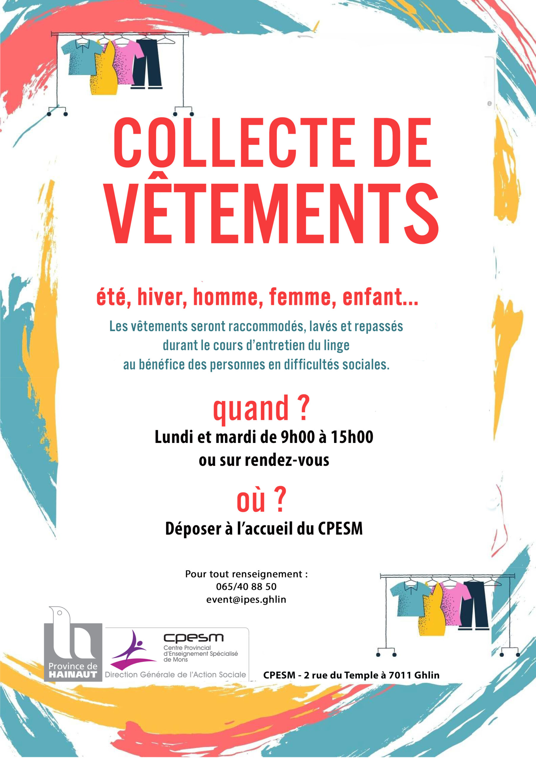 Affiche collecte vêtements A3.pub Collecte de vêtements à Ghlin, Rue du Temple