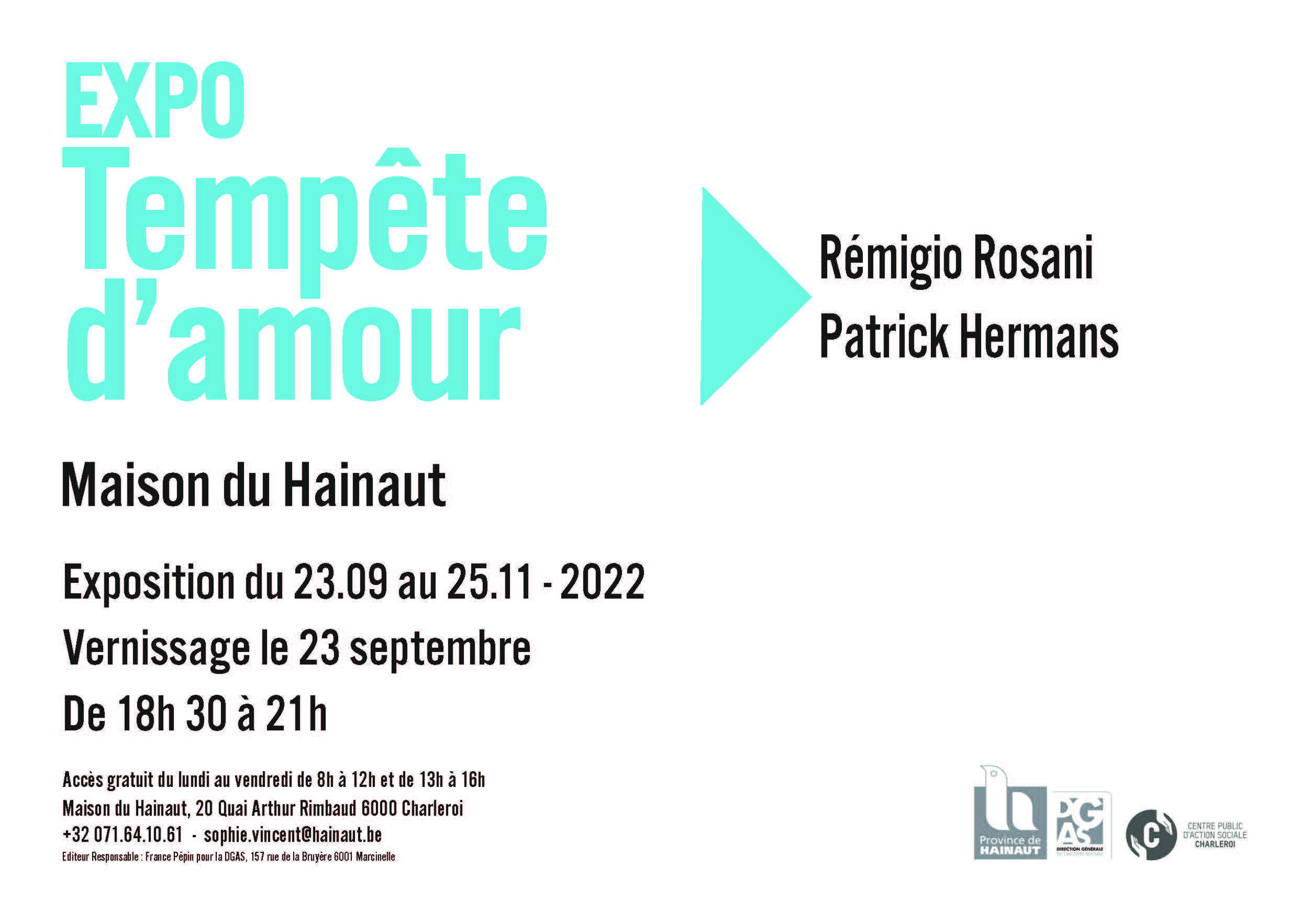 Invitation à l'exposition de Remigio Rosani et Patrick Hermans de septembre à fin novembre au Quai Rimbaud, 20 de Charleroi (Belgique)